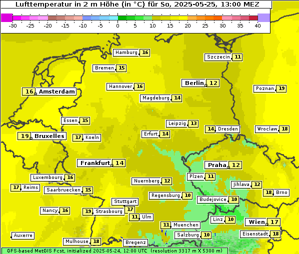 Temperatur, 25. 5. 2025