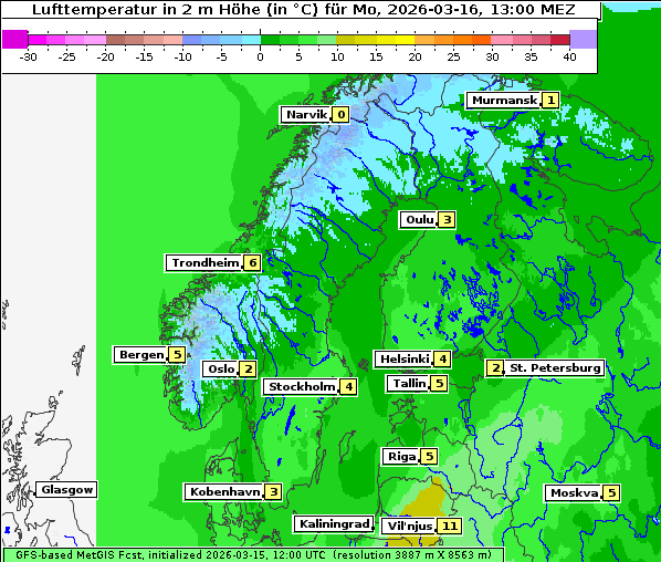 Temperatur, 16. 3. 2026