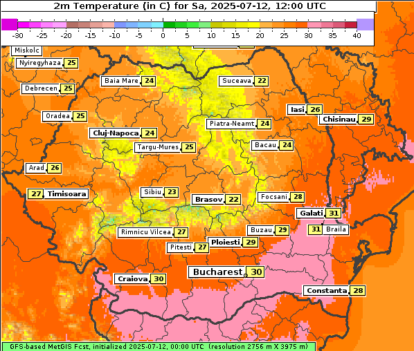 Temperatur, 12. 7. 2025
