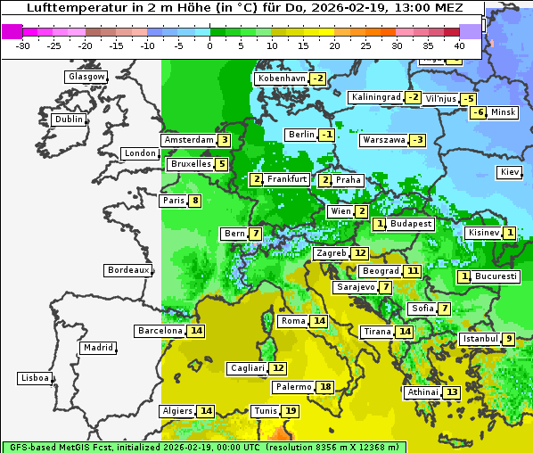 Temperatur, 19. 2. 2026