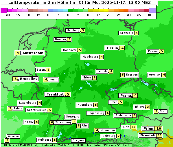 Temperatur, 17. 11. 2025