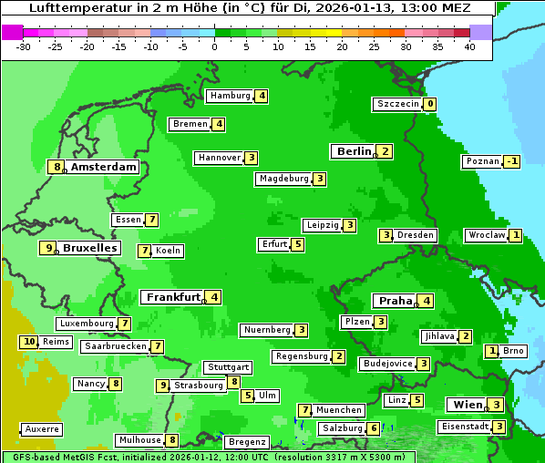 Temperatur, 13. 1. 2026