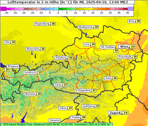 Temperatur, 10. 9. 2025