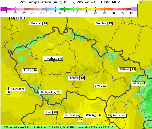 Temperatur, 23. 5. 2025