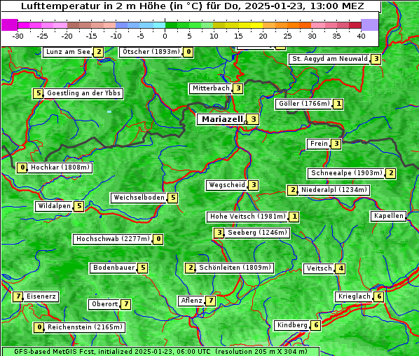 Temperatur, 23. 1. 2025