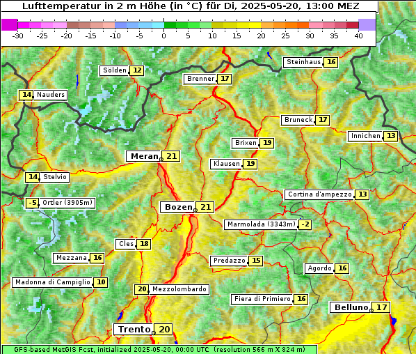 Temperatur, 20. 5. 2025