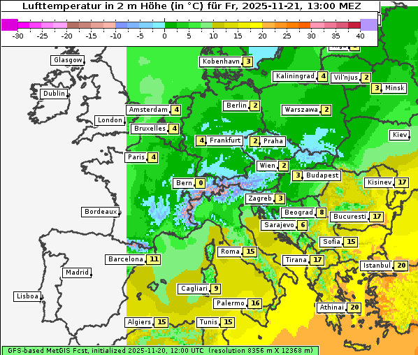 Temperatur, 21. 11. 2025