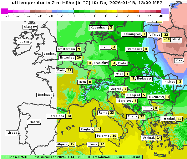 Temperatur, 15. 1. 2026