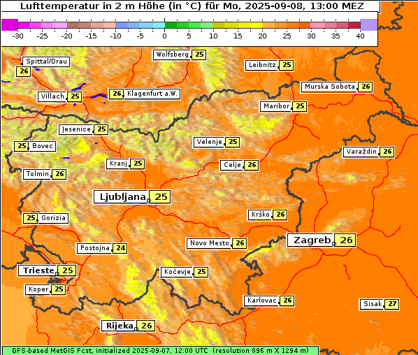 Temperatur, 8. 9. 2025