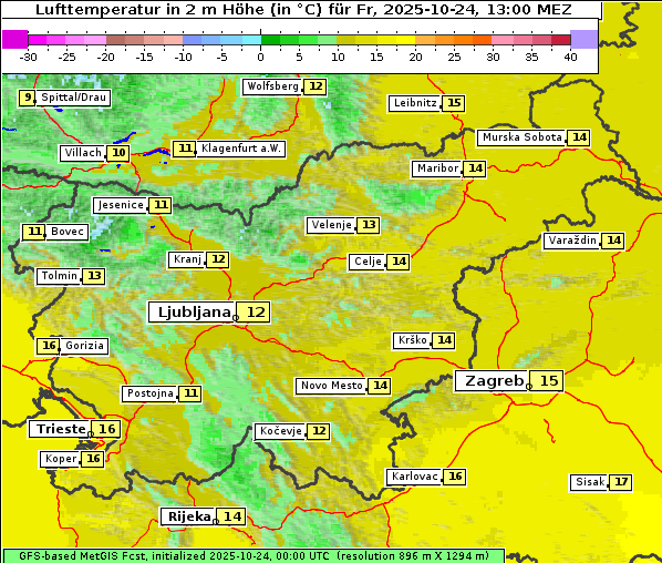Temperatur, 24. 10. 2025