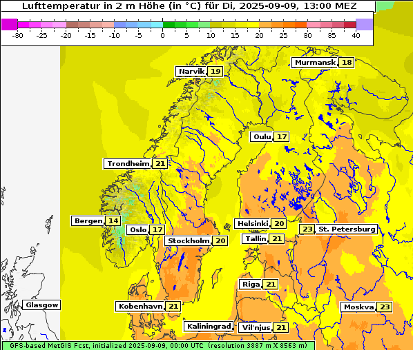 Temperatur, 9. 9. 2025