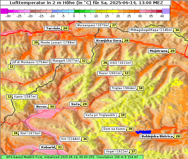 Temperatur, 14. 6. 2025
