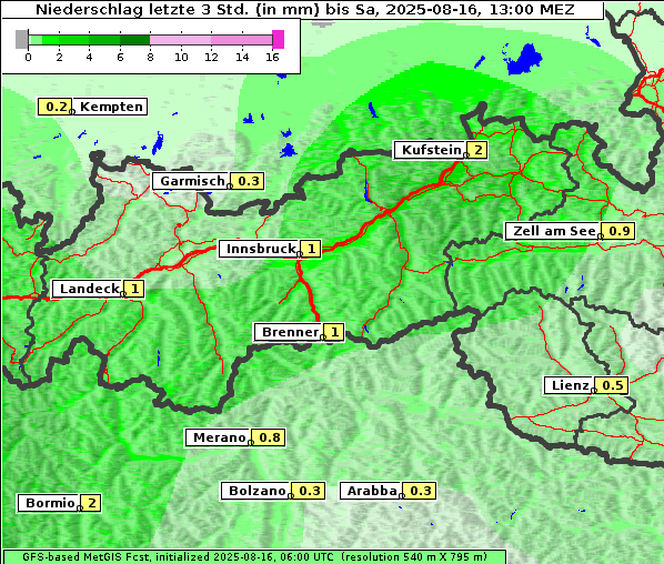 Niederschlag, 16. 8. 2025