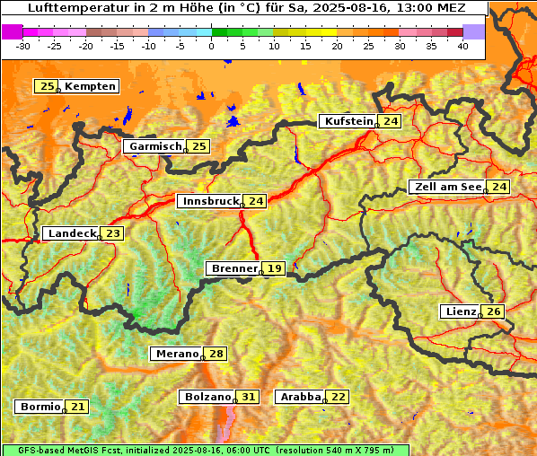 Temperatur, 16. 8. 2025