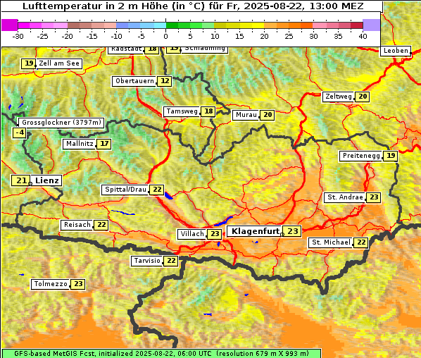 Temperatur, 22. 8. 2025