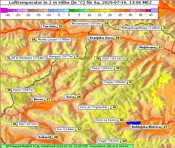 Temperatur, 19. 7. 2025