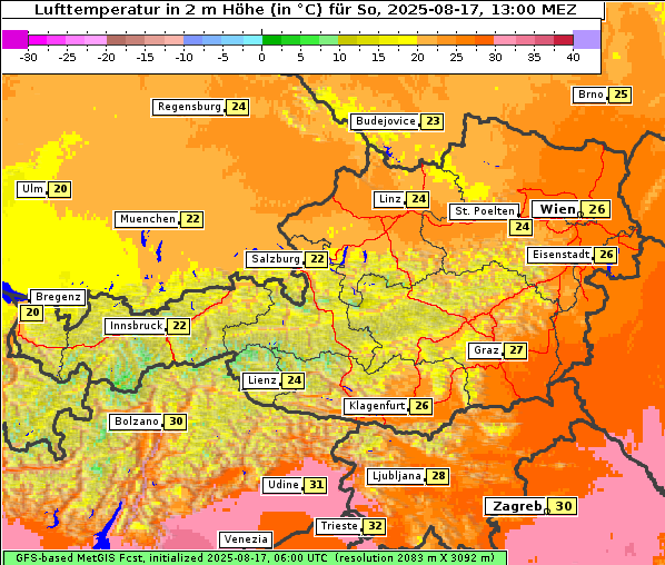 Temperatur, 17. 8. 2025