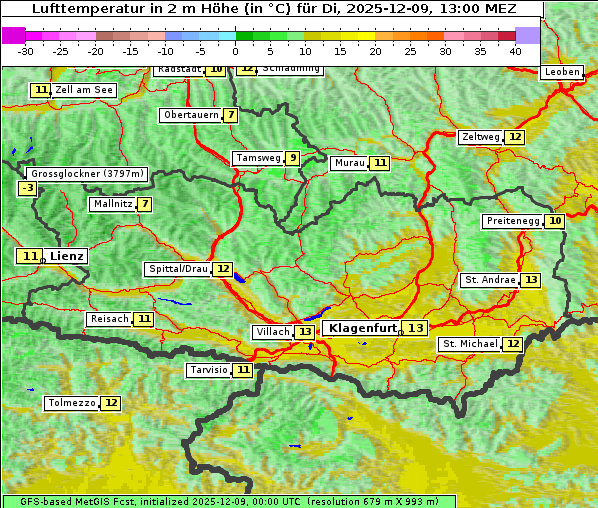 Temperatur, 9. 12. 2025