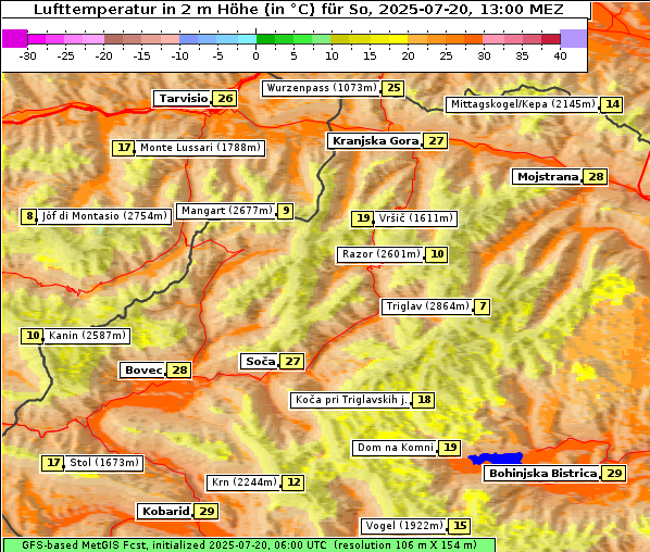 Temperatur, 20. 7. 2025