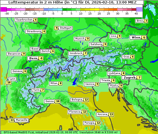 Temperatur, 10. 2. 2026