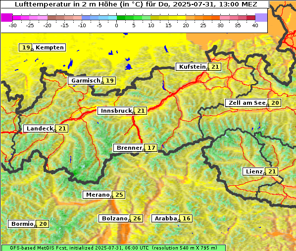 Temperatur, 31. 7. 2025