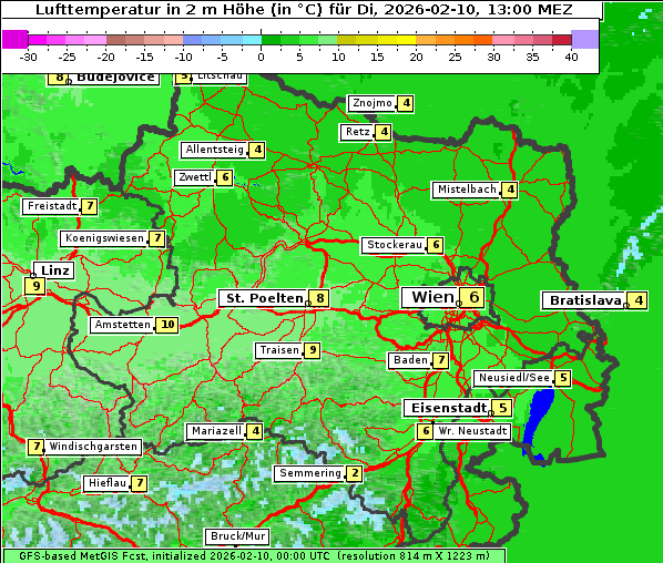 Temperatur, 10. 2. 2026