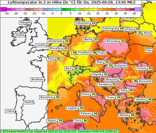 Temperatur, 28. 8. 2025