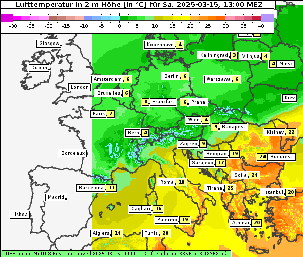 Temperatur, 15. 3. 2025