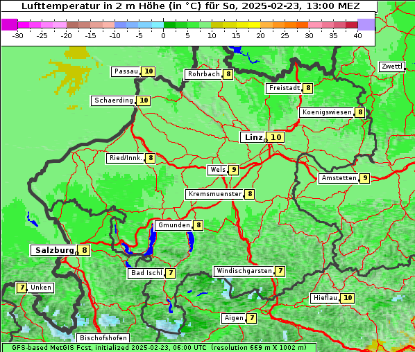 Temperatur, 23. 2. 2025