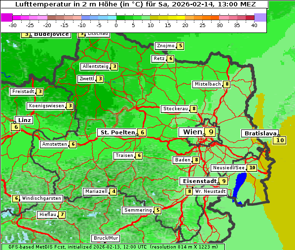 Temperatur, 14. 2. 2026
