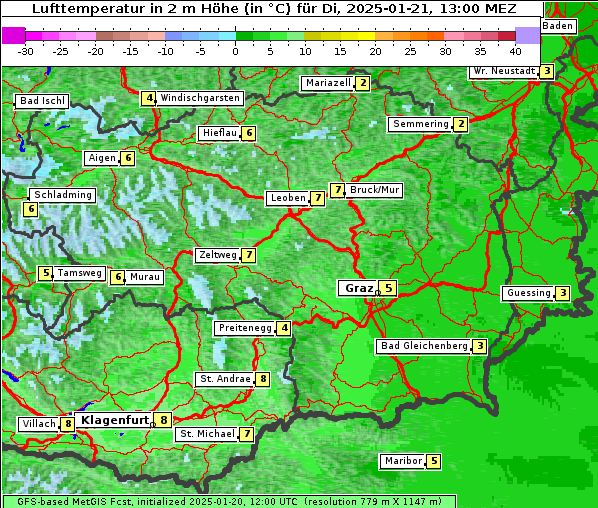 Temperatur, 21. 1. 2025