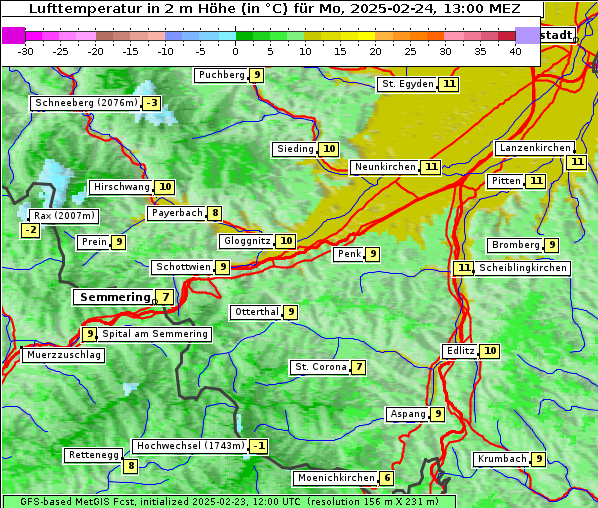 Temperatur, 24. 2. 2025