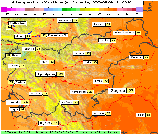 Temperatur, 9. 9. 2025