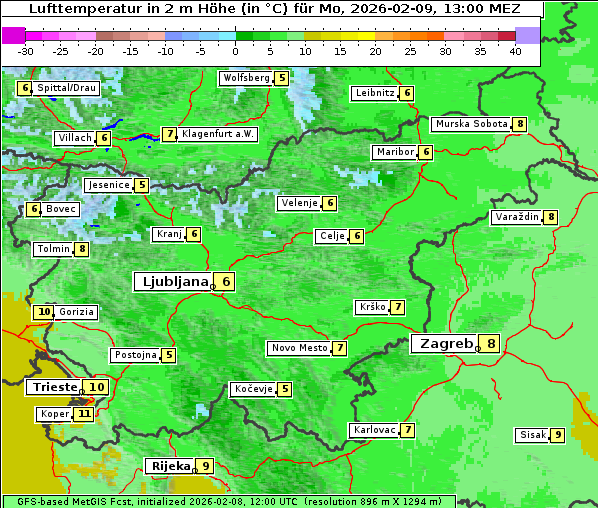Temperatur, 9. 2. 2026