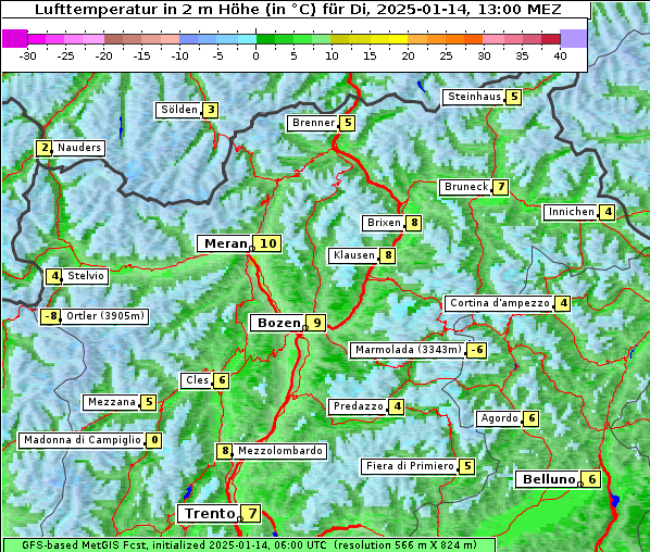 Temperatur, 14. 1. 2025