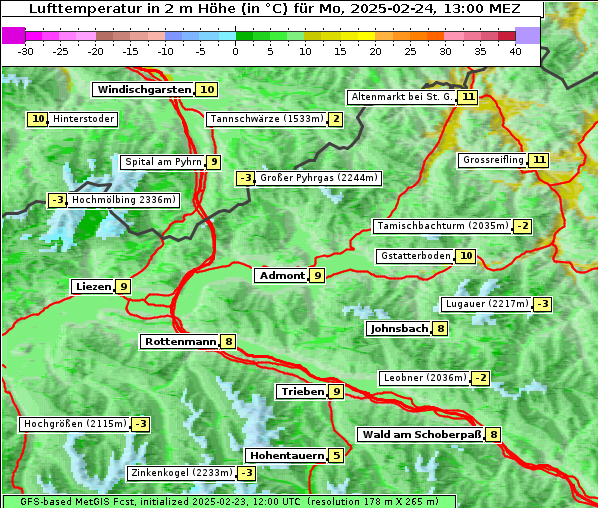 Temperatur, 24. 2. 2025