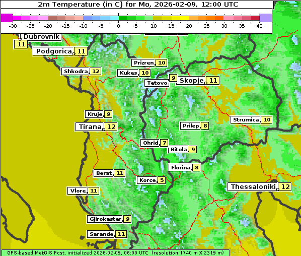Temperatur, 9. 2. 2026