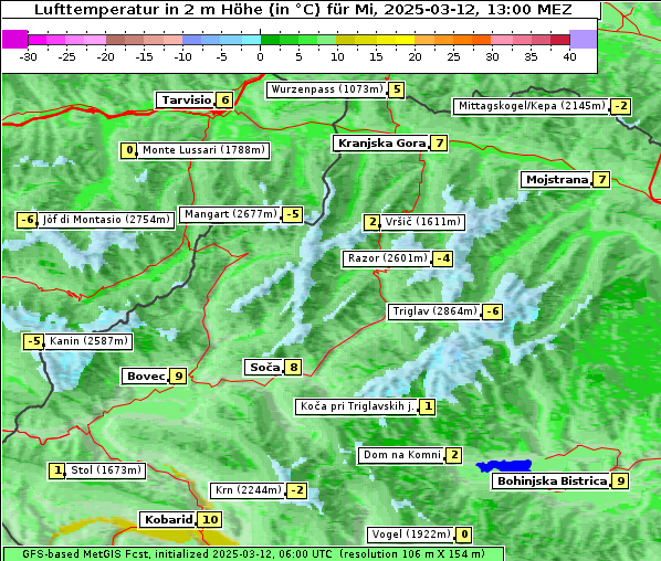 Temperatur, 12. 3. 2025