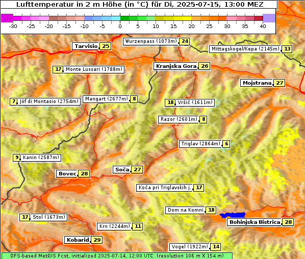 Temperatur, 15. 7. 2025