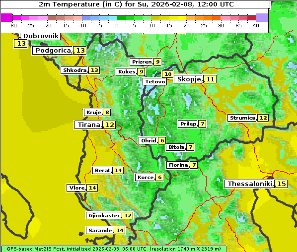 Temperatur, 8. 2. 2026