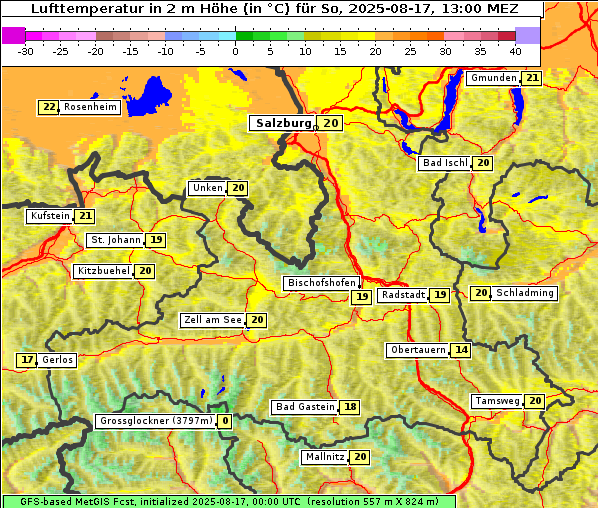 Temperatur, 17. 8. 2025