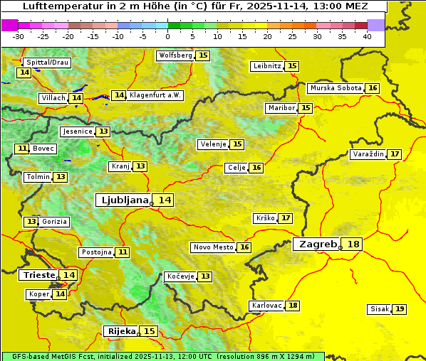 Temperatur, 14. 11. 2025