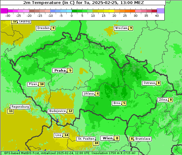 Temperatur, 25. 2. 2025