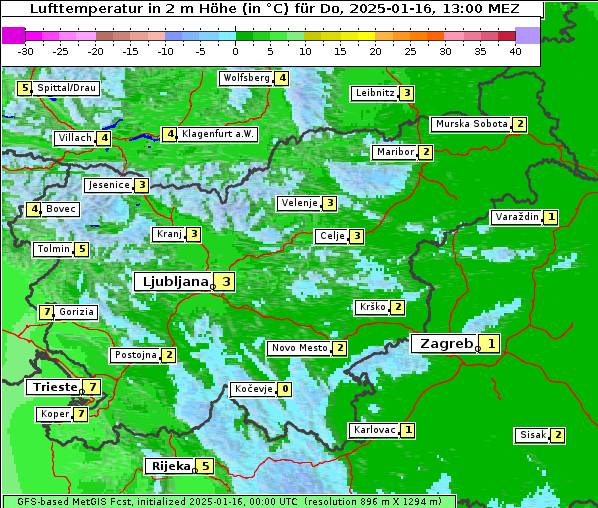 Temperatur, 16. 1. 2025