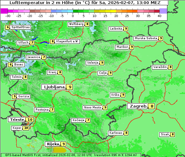 Temperatur, 7. 2. 2026