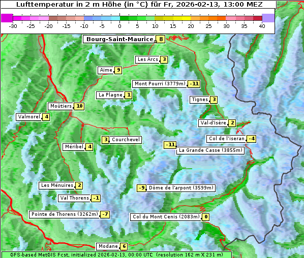 Temperatur, 13. 2. 2026