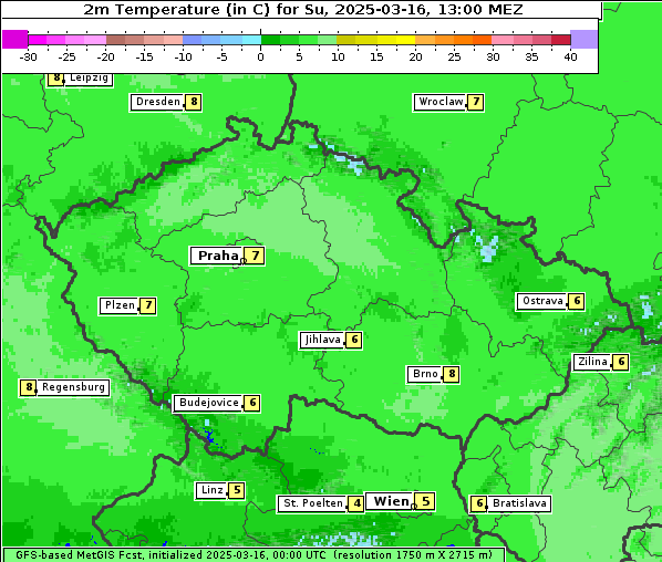 Temperatur, 16. 3. 2025