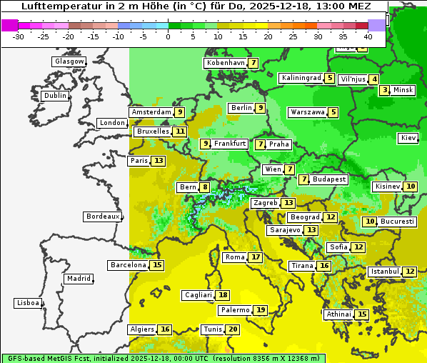 Temperatur, 18. 12. 2025