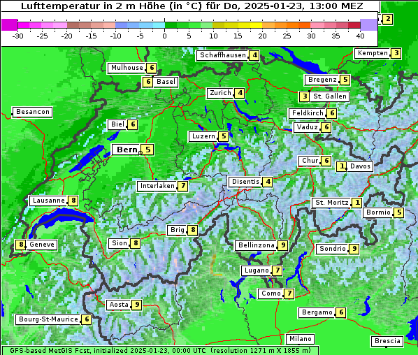 Temperatur, 23. 1. 2025