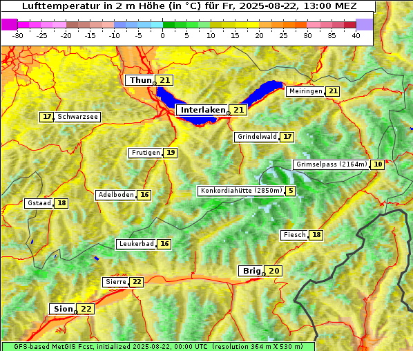 Temperatur, 22. 8. 2025